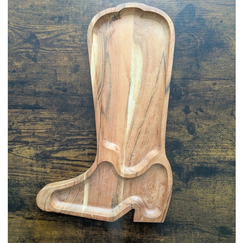 Dolly Parton Serving Tray Brown Acacia Wood Cowboy Boot Shape Western Farmhouse